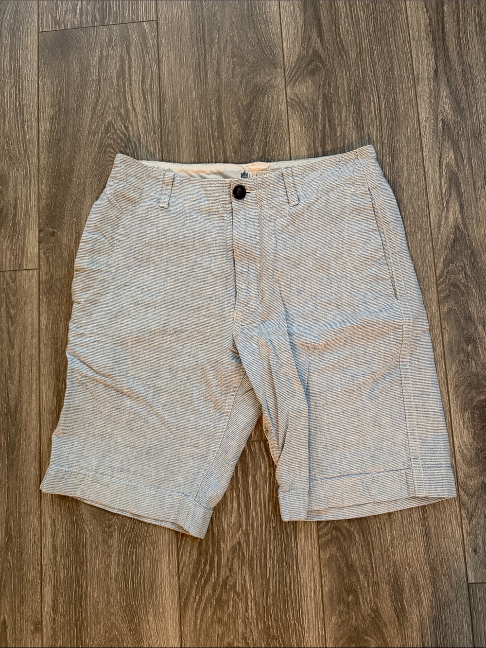 J. Crew - Linen & Cotton Blend Flat Front Shorts in Blue & White Stripe- Size 30